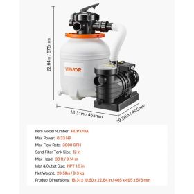 12 In Sand Filter Pump For Above Ground Pool, 0.33 HP 3000 GPH, Swimming Pool Sand Filter Pump With Pre-Assembled Core & Leak-Resistant Design, 6 (Option: Black)