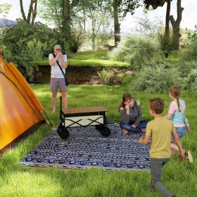 Reversible Outdoor Rug, Waterproof Plastic Straw With Carry Bag, 8 X 10, Blue & White Geometric (Option: Blue)